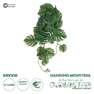GloboStar® Artificial Garden MONSTERA HANGING PLANT 20605 - Τεχνητό Διακοσμητικό Κρεμαστό Φυτό Μονστέρα Υ45cm
